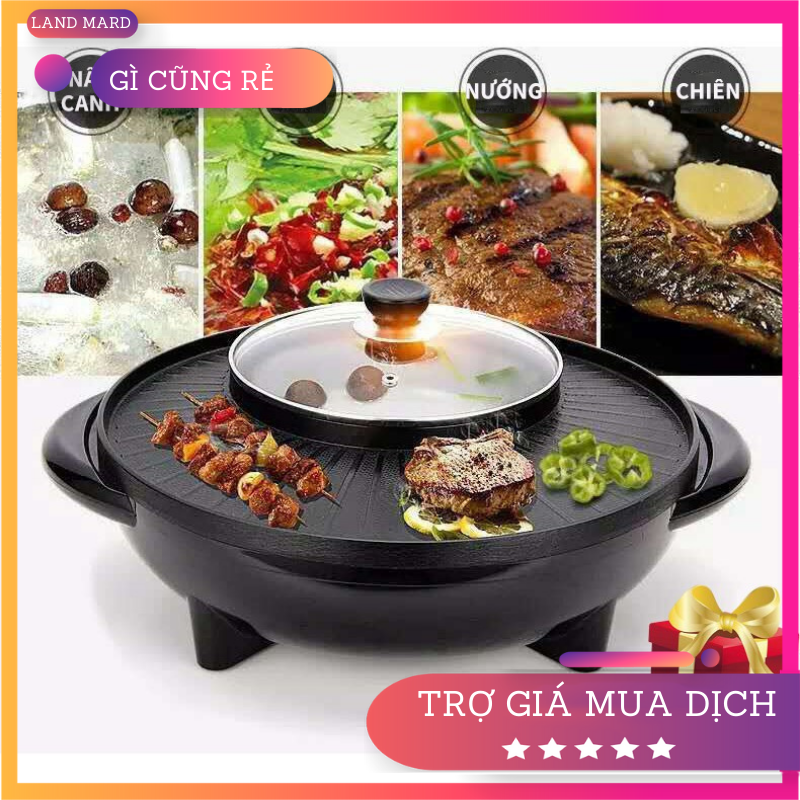 Bếp lẩu nướng đa năng hàn quốc, bếp lẩu nướng 2 ngăn, nồi nướng lẩu 2 in 1, nồi lẩu điện loại lớn, bếp nướng điện - lẩu điện, bảo hành 12 tháng
