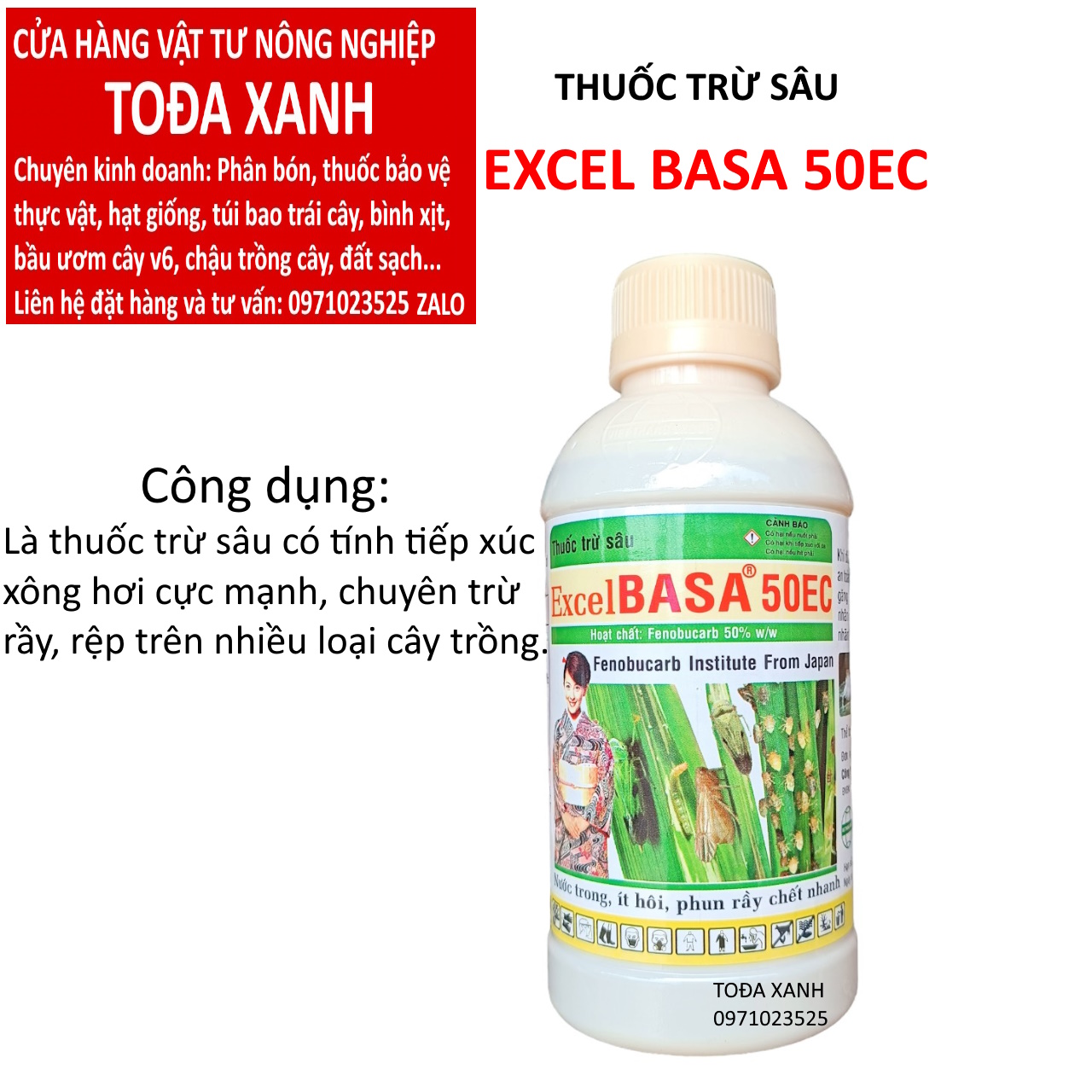 Excel basa 50ec chai 450ml, chuyên trừ rầy, rệp trên nhiều loại cây trồng.