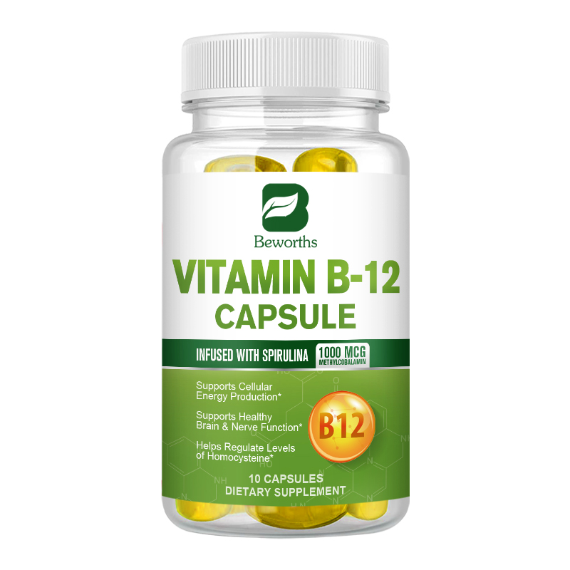 BEWORTHS Viên nang Vitamin B12 1000 Mcg với Tảo xoắn hữu cơ Hỗ trợ Tâm trạng, Năng lượng, Sức khỏe của Tim & Mắt khỏe mạnh