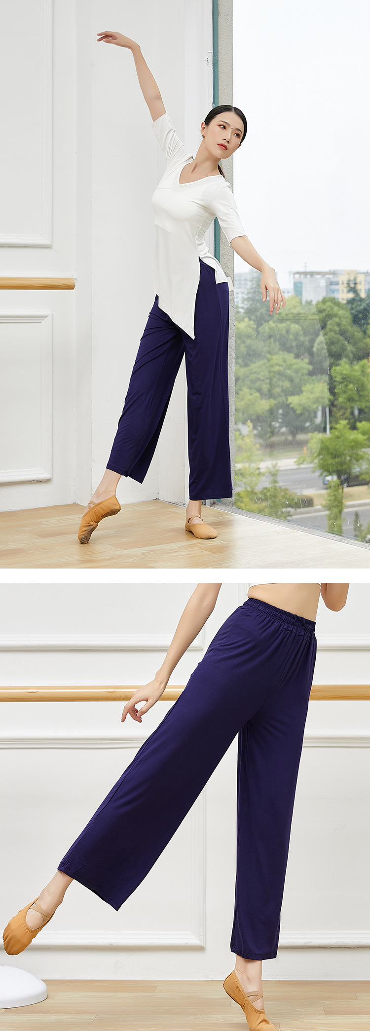 SUPERFLOWER Modal Material Wide Leg Pants High Waist Straight Tube Hanging Feeling Elastic Modern Dance Practice_voghion.com