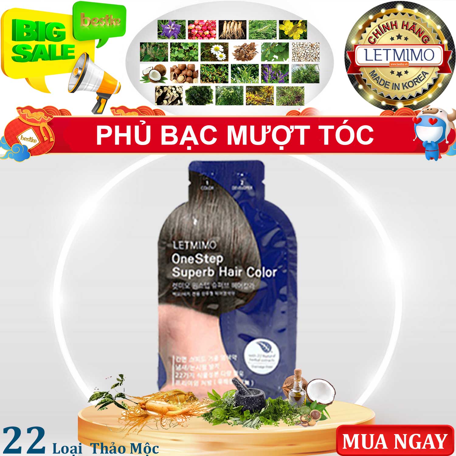 Gội là đen , letmimo nâu tự nhiên 3n, 1 gói = 1 lần dùng, nhập khẩu hàn quốc, bestke