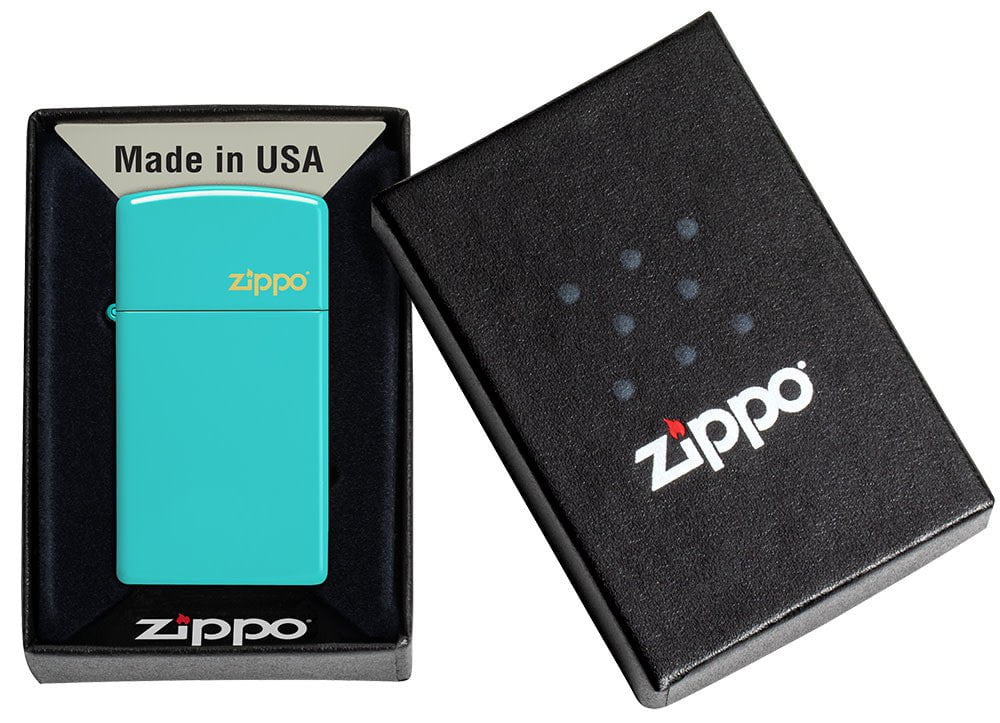 Zippo 49529ZL Slim® Flat Turquoise Zippo Logo