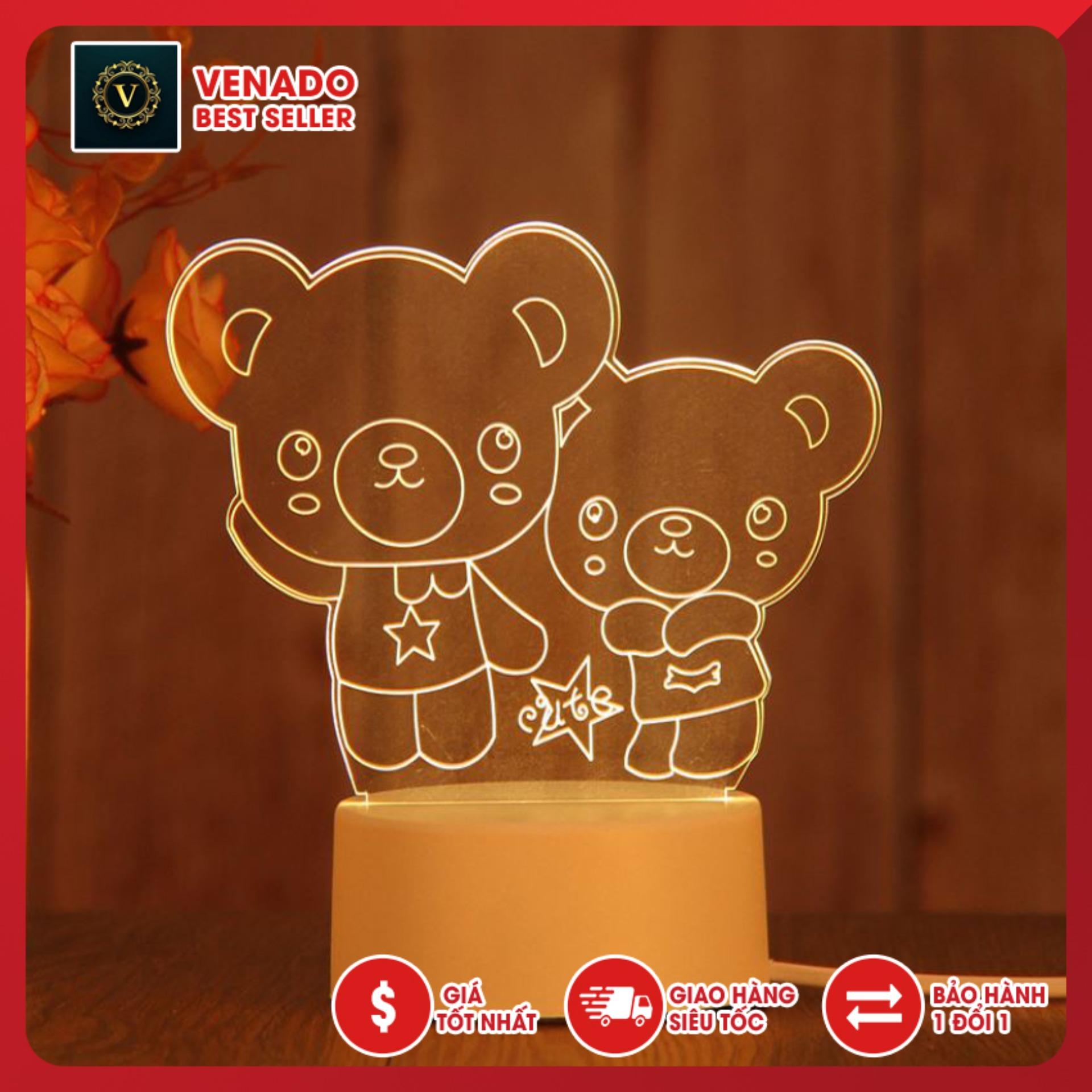 Đèn ngủ Mica led 3D hình Đôi Gấu, đèn trang trí để bàn, đèn thông minh mica 3d cực đẹp quà tặng độc đáo cho bạn bè và người thân