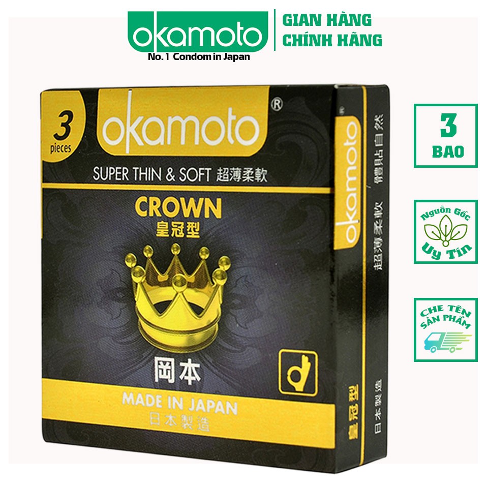 Bao cao su okamoto crown kích cở nhỏ siêu mỏng và mềm mại hộp 3 cái