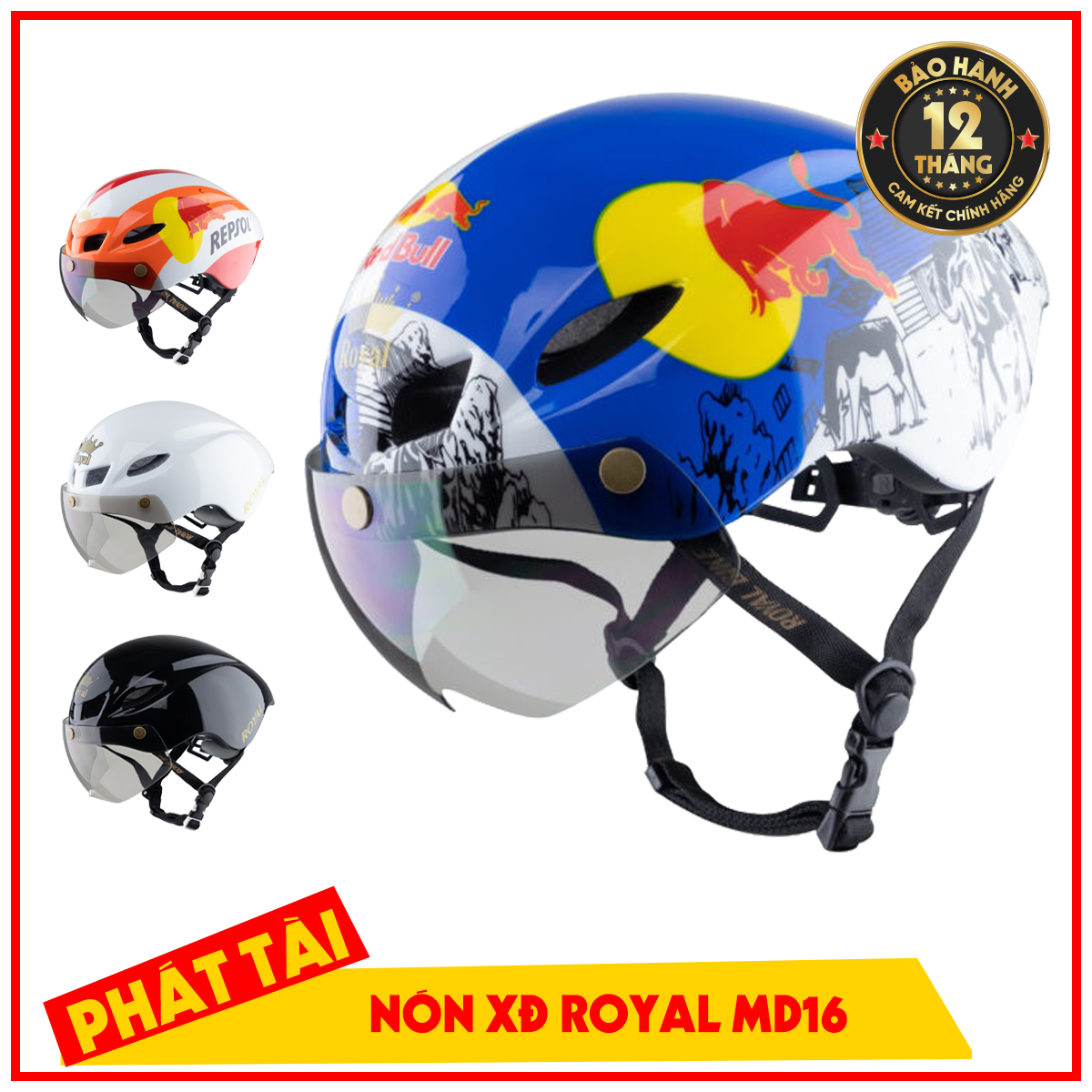 Mũ bảo hiểm xe đạp Royal MD16 Tem Redbull, Respol nhẹ