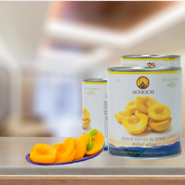 Đào ngâm/ đào hộp thái lan boddob lon 820g - siêu giòn