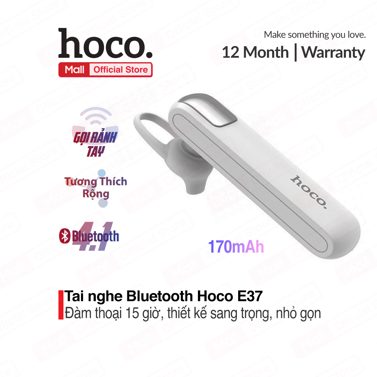 Tai nghe bluetooth wireless v4.1 wt hoco e37 - 170mah - không dây, âm thanh sống động