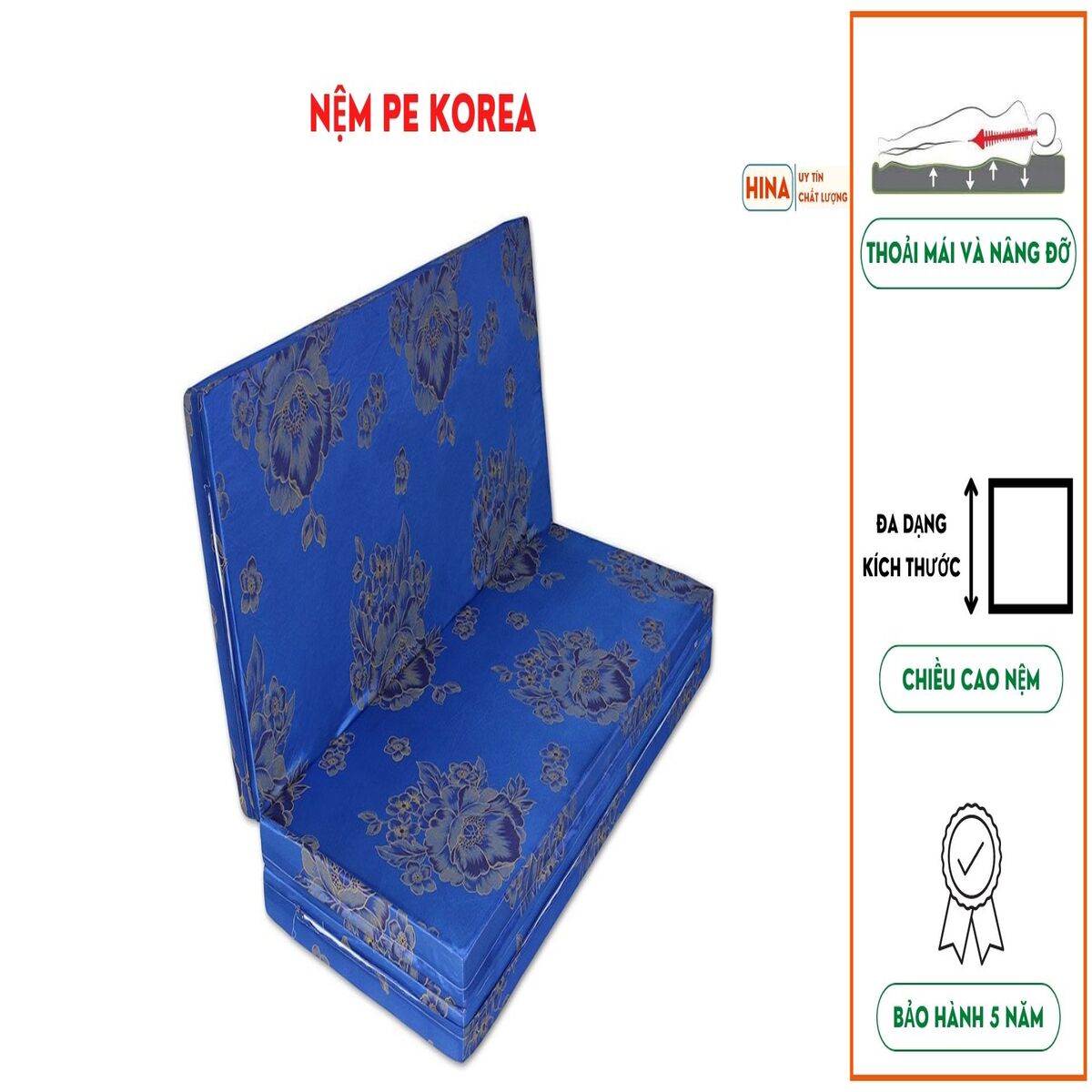 Nệm Pe Korea Hàn Quốc GẤP 3 @ 1M4 X 2M X 5CM ( GỌN - NHẸ - TIỆN DÙNG - GIAO MÀU NGẪU NHIÊN )
