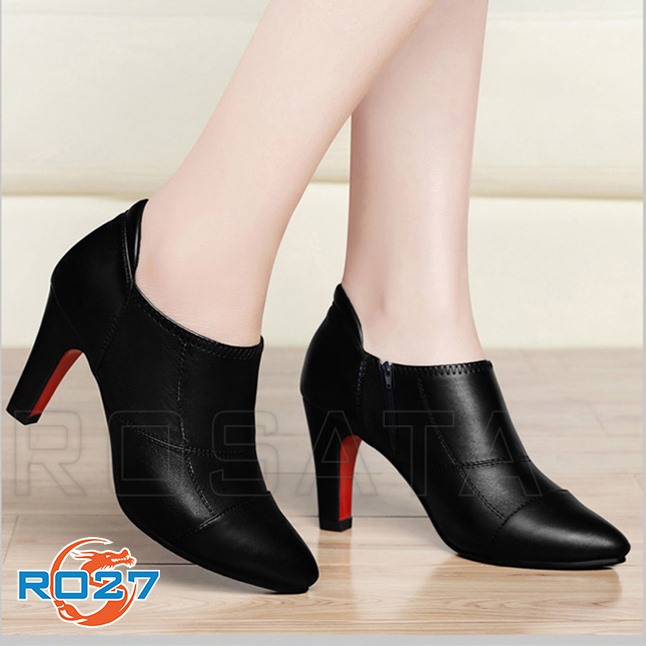 Giày cao gót nữ rosata, boot mẫu ro27 cao 7 phân có 1 màu đen