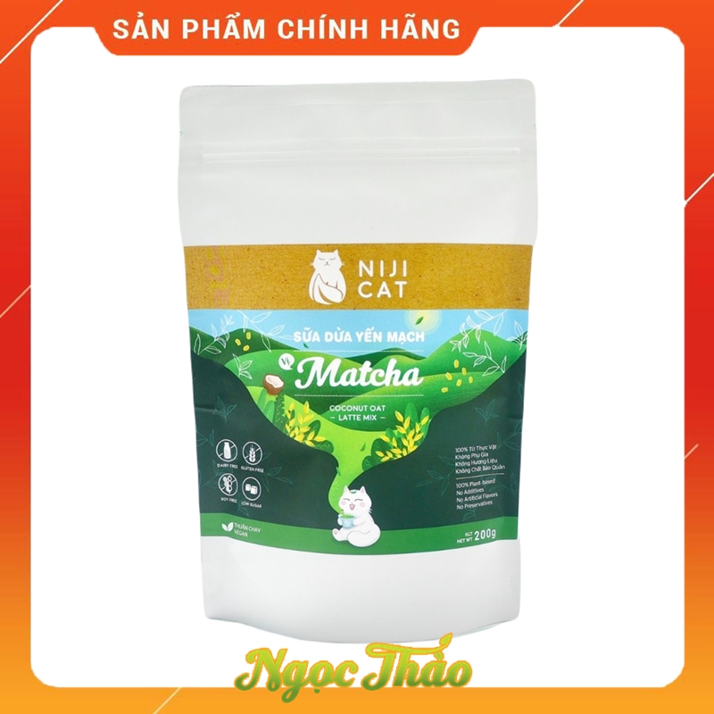 Gói bột matcha sữa dừa yến mạch đường thốt nốt thuần chay vegan niji cat 200gr