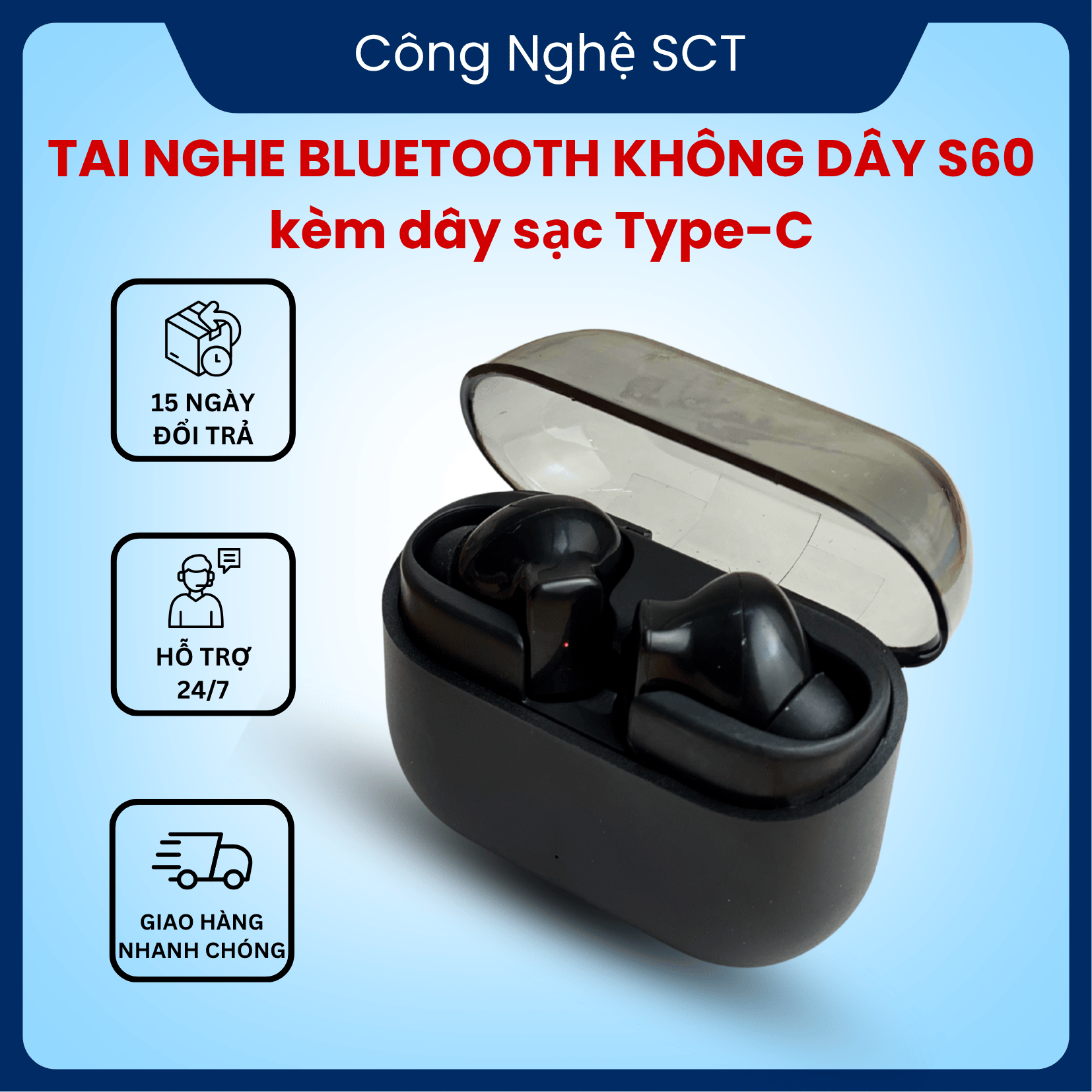 S60 Bluetooth Headphones Balanced Sound, Noise Canceling, Waterproof, Comfortable to Wear, No Ear Pain, Strong Battery, Low Sound Delay – Super Good Price