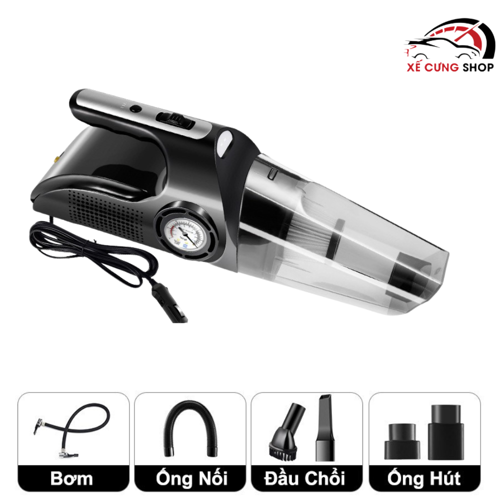 Máy Hút Bụi Và Bơm Lốp 4 Trong 1- Đèn Chiếu Sáng- Đo Áp Suất Lốp- Công Suất 120W