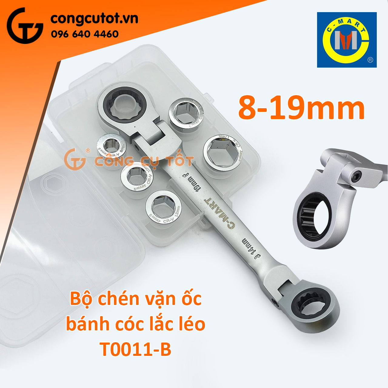 Bộ cờ lê 2 đầu vòng tự động lắc léo c-mart t0011-b 8-19mm