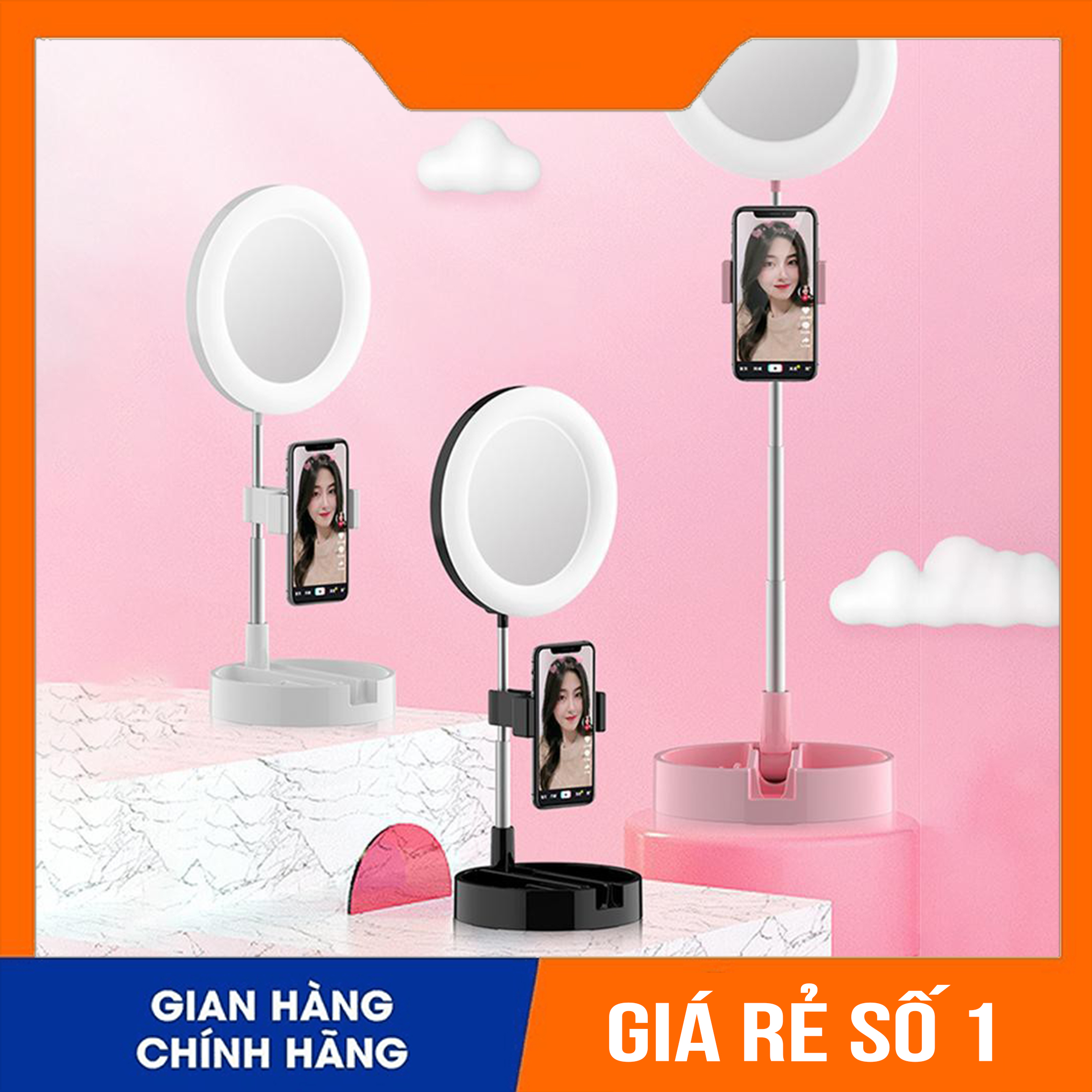 Đèn livestream đa năng tích hợp gương trang điểm, hỗ trợ ánh sáng chụp ảnh make up