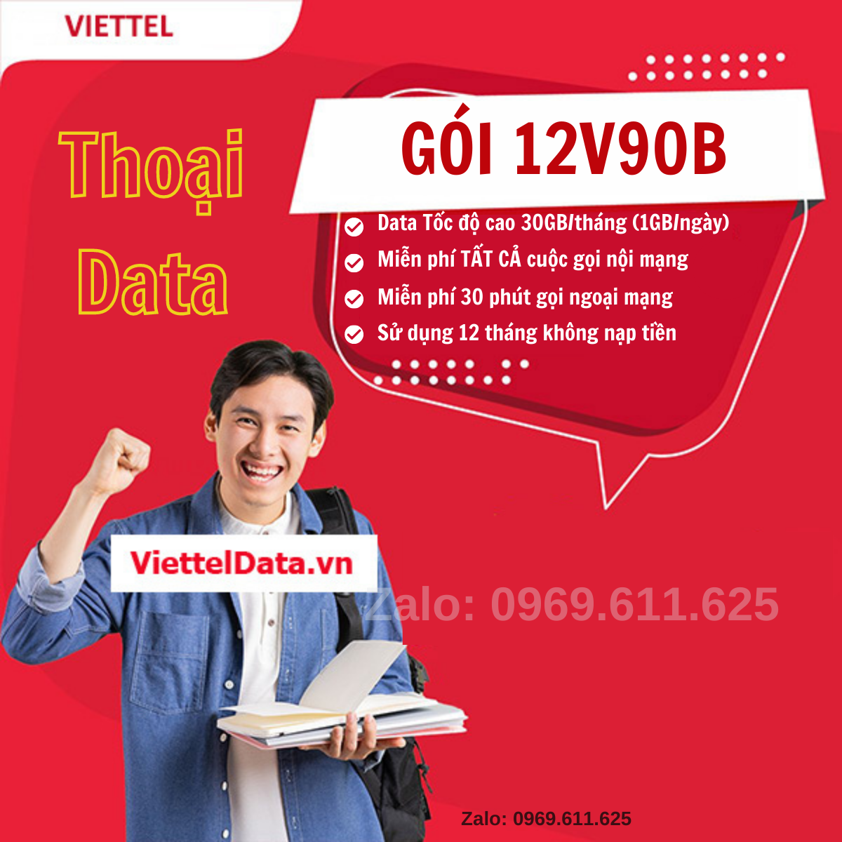 Sim Viettel Trọn Gói 1 Năm 12V90B Miễn Phí Gọi Nội Mạng , Ngoại Mạng - Tặng 360GB Dùng Liên Tiếp 12 Tháng - Không Cần Nạp Tiền, bảo hành 3 Tháng .FREESHIP - CHƯA KÍCH HOẠT.