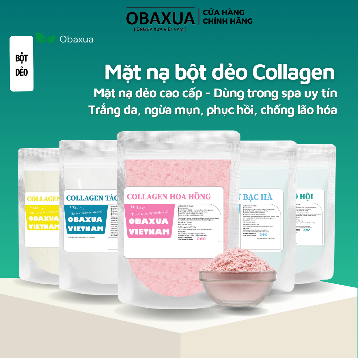 Bột Đắp Mặt Nạ Dẻo Cho Spa Cao Cấp OBAXUA (Mask dẻo) Nguyên Chất Giúp Dưỡng Trắng Da Cấp ẩm Chống Lão Hóa Ngừa Mụn - Dùng cho spa