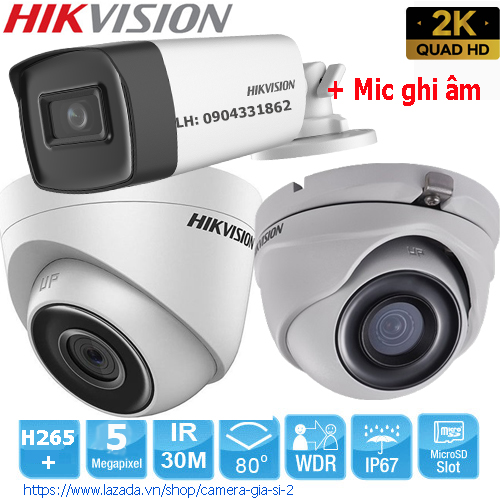 Camera Hikvision HD TVI 5.0Mp độ phân giải 2K ( 2560 x 1944 ). TÍCH HỢP MIC GHI ÂM Sử dụng với đầu ghi hình qua cáp đồng trục. Mã SP H0T S