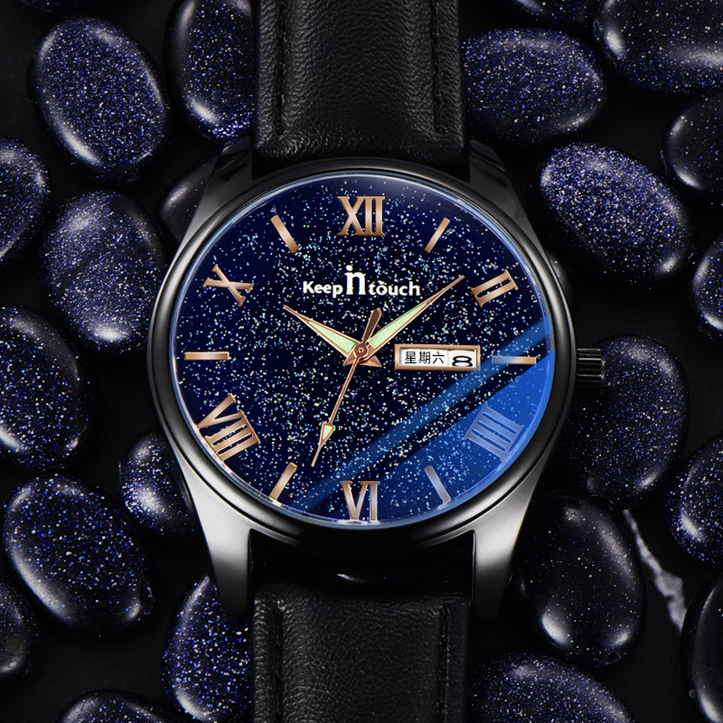 Đồng hồ nam DÂY DA KEEP IN TOUCH sang trọng lịch sự chống nước tuyệt đối, mạ màu chống gỉ cao cấp 8196