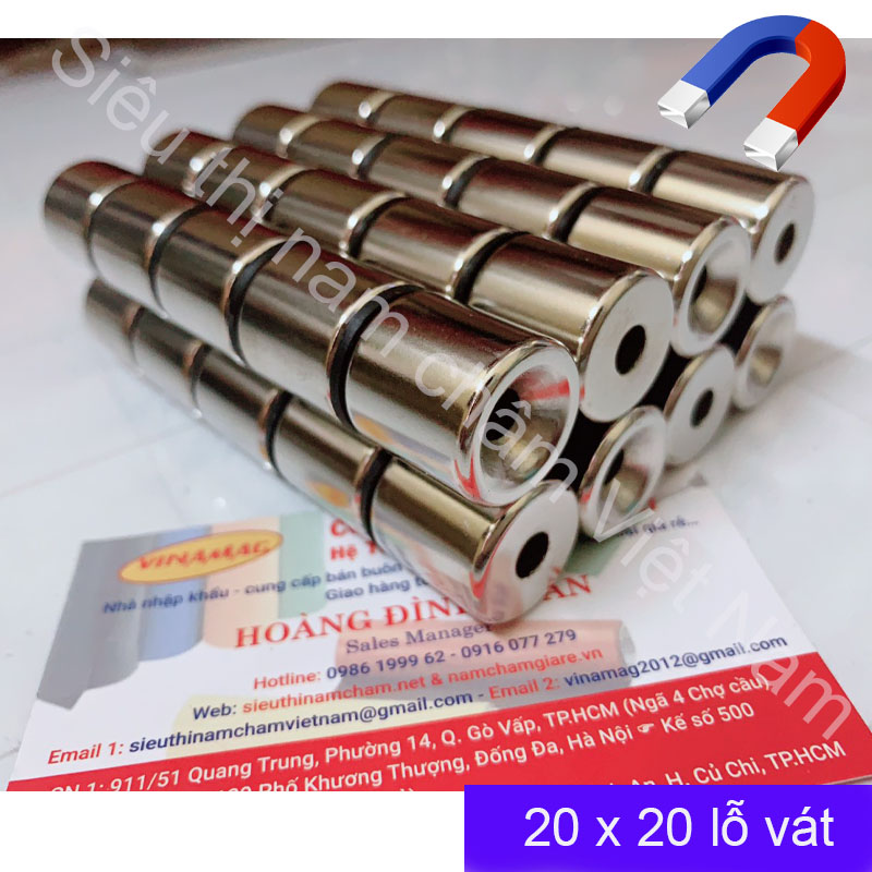 Nam châm tròn 20x20 lỗ 6mm dùng hít bi sắt