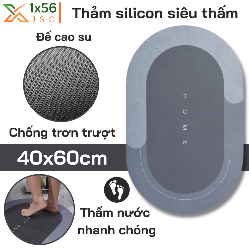 Thảm lót sàn nhà Silicon siêu thấm hút - Thảm nhà tắm, nhà bếp chống trơn trượt, thấm nước siêu nhanh -  Thảm chùi chân cao cấp