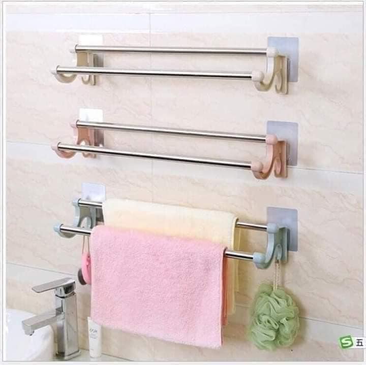 GIÁ treo khăn tắm , khăn mặt dán tường bằng inox có móc treo loại dài
