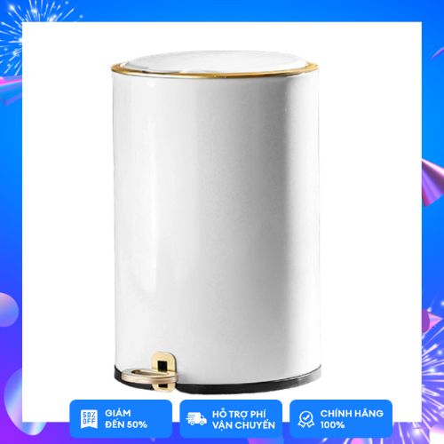 Thùng đựng rác inox tròn có nắp đậy và đạp chân cao cấp kèm giảm chấn và sáng bóng Vkit R12