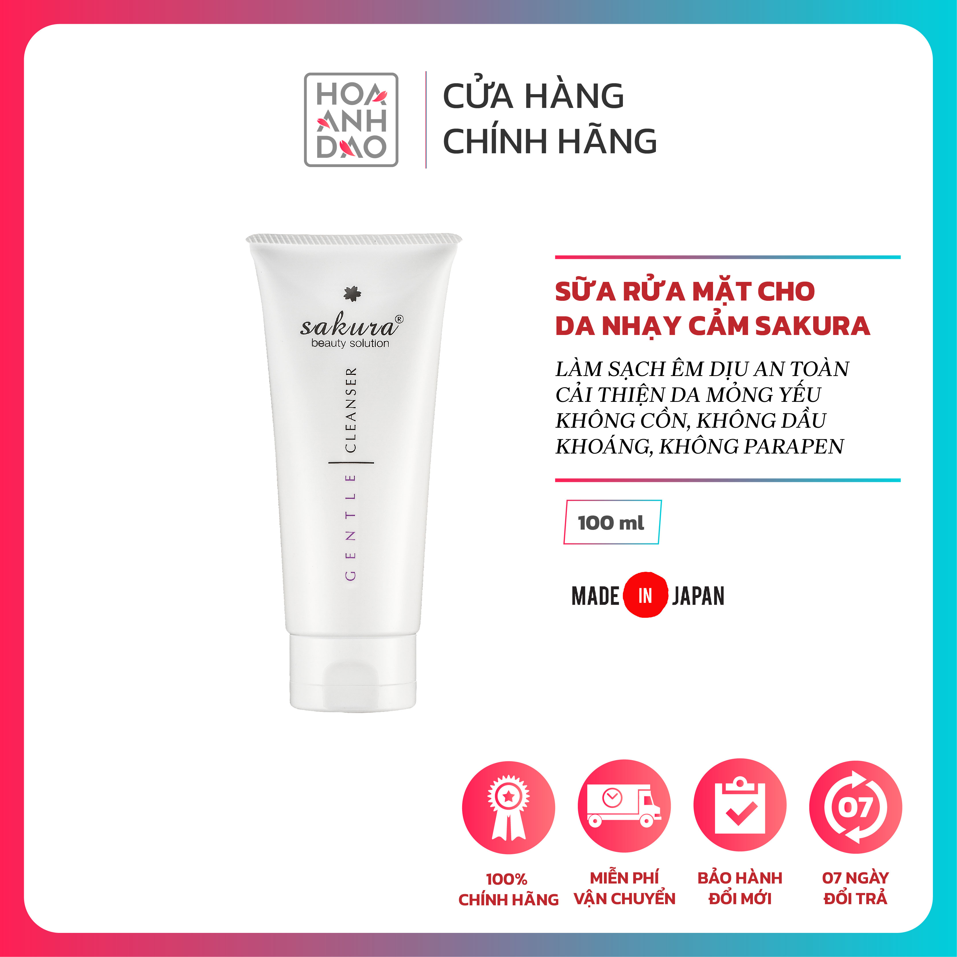 Sữa rửa mặt dành cho da nhạy cảm Sakura Gentle Cleanser 100ml