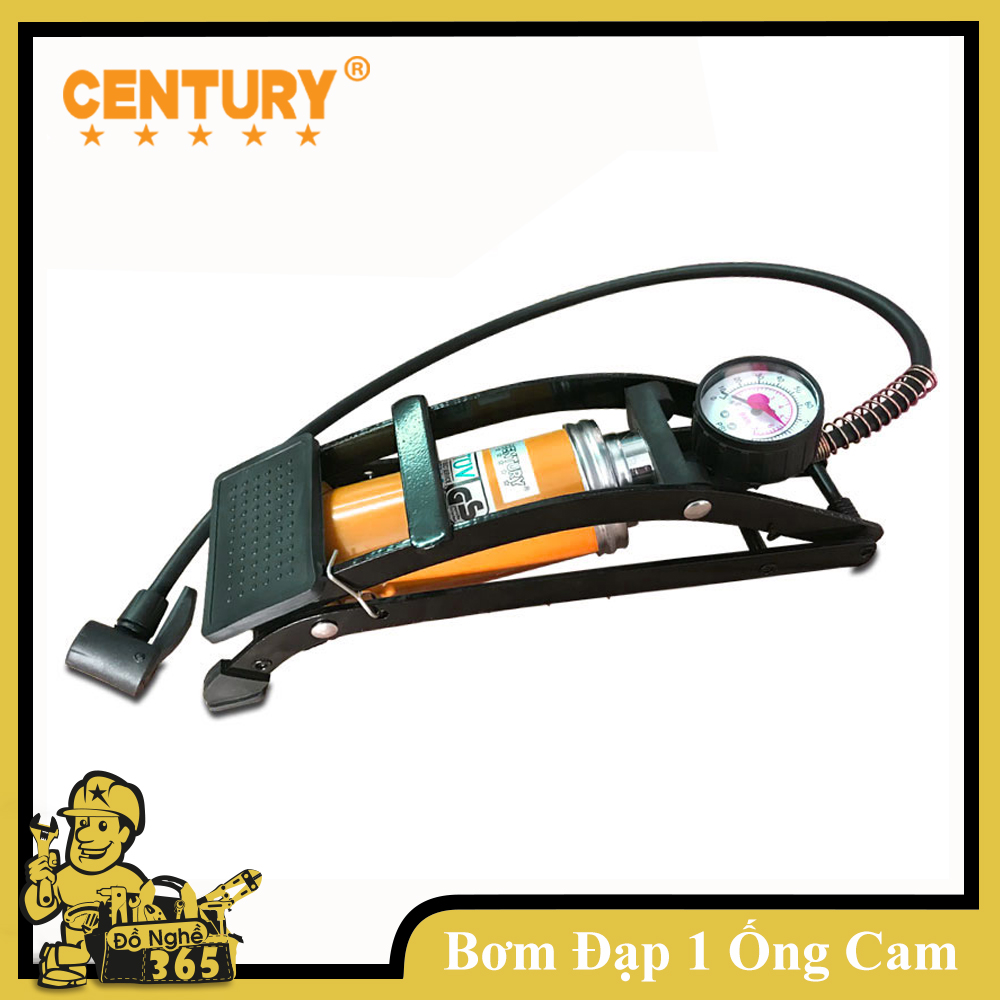 Bơm đạp 1 ống cam CENTURY, bơm đạp bằng chân rất tiện lợi, bơm 1 ống thích hợp xe đạp, bơm banh, bơm phao