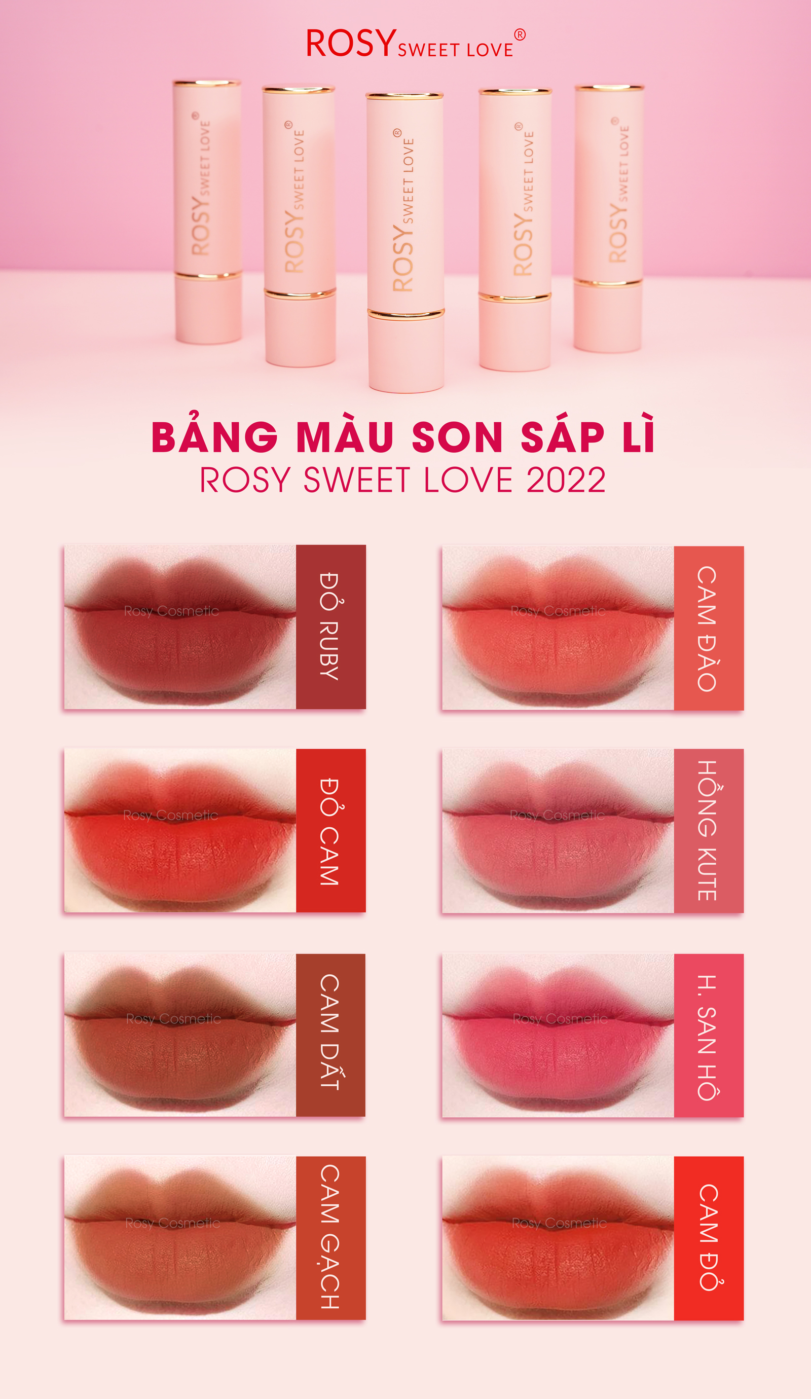 Son sáp lì rosy sweetove hàng chính hãng màu đỏ cam