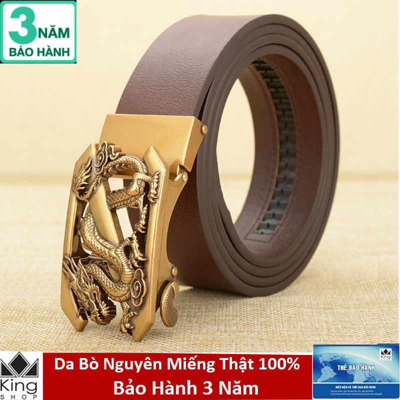 [HCM]Thắt Lưng Dây Nịt Nam Da Bò Nguyên Miếng Thật 100% Khóa Tự Động Mặt Rồng Quấn - Đồ Da Kingshop
