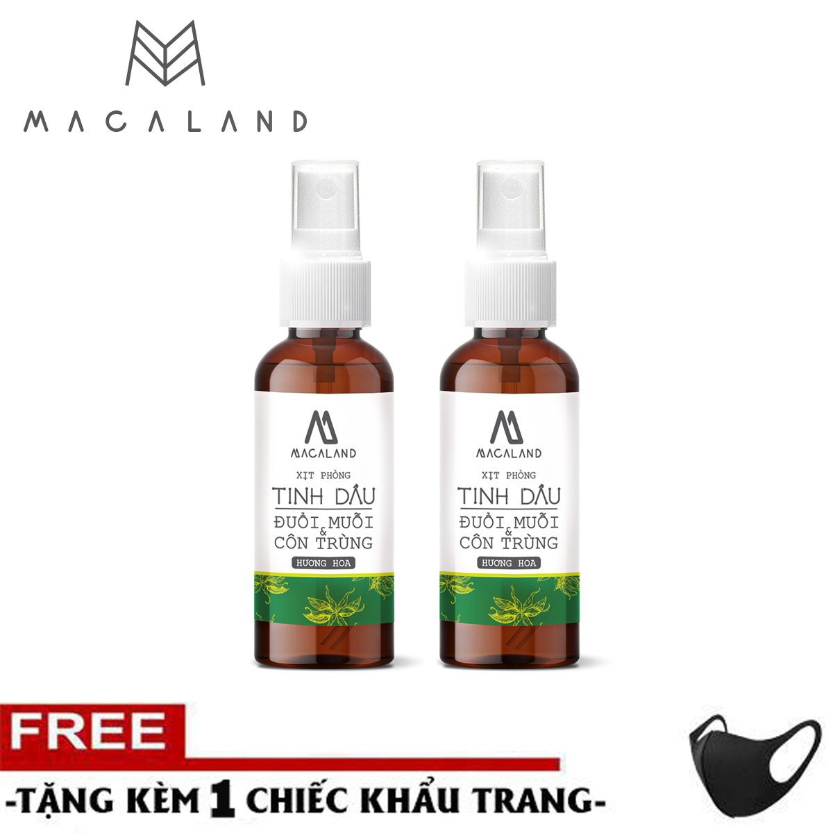 (MUA 1 TẶNG 1) Combo 02 Chai Xịt Phòng Tinh Dầu Đuổi Muỗi Và Côn Trùng Sả Chanh / Bạc Hà / Hương Hoa Cho Phòng Ngủ Của Bé Yêu 50ml MACALAND Khử Mùi Thư Giãn Với Hương Thơm Thiên Nhiên Dễ Chịu
