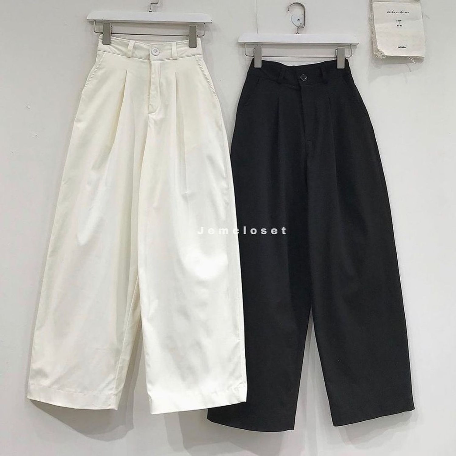 Quần ống rộng kaki cạp cúc lưng thun 2 màu đen trắng q044 quần ống suông nữ cạp cao hɑck dáng