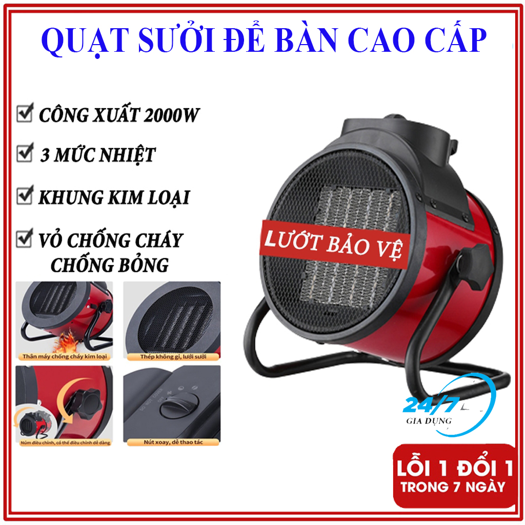 Quạt sưởi để bàn công suất lớn 2000w, quạt sưởi điện văn phòng sưởi ấm cực nhanh, thân kim loại cao cấp, cách nhiệt an toàn, tiết kiệm điện năng, quạt sưởi ấm mùa đông, máy sưởi mini - giadungbv247