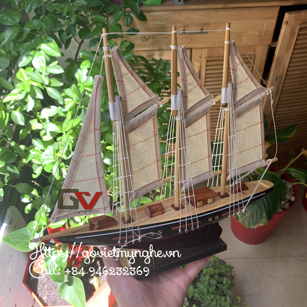 [HCM][Mô hình đã ráp sẵn] Thuyền gỗ trang trí phong thủy bàn làm việc Atlantic - Dài 32cm - Gỗ Tự Nhiên - Buồm Vải