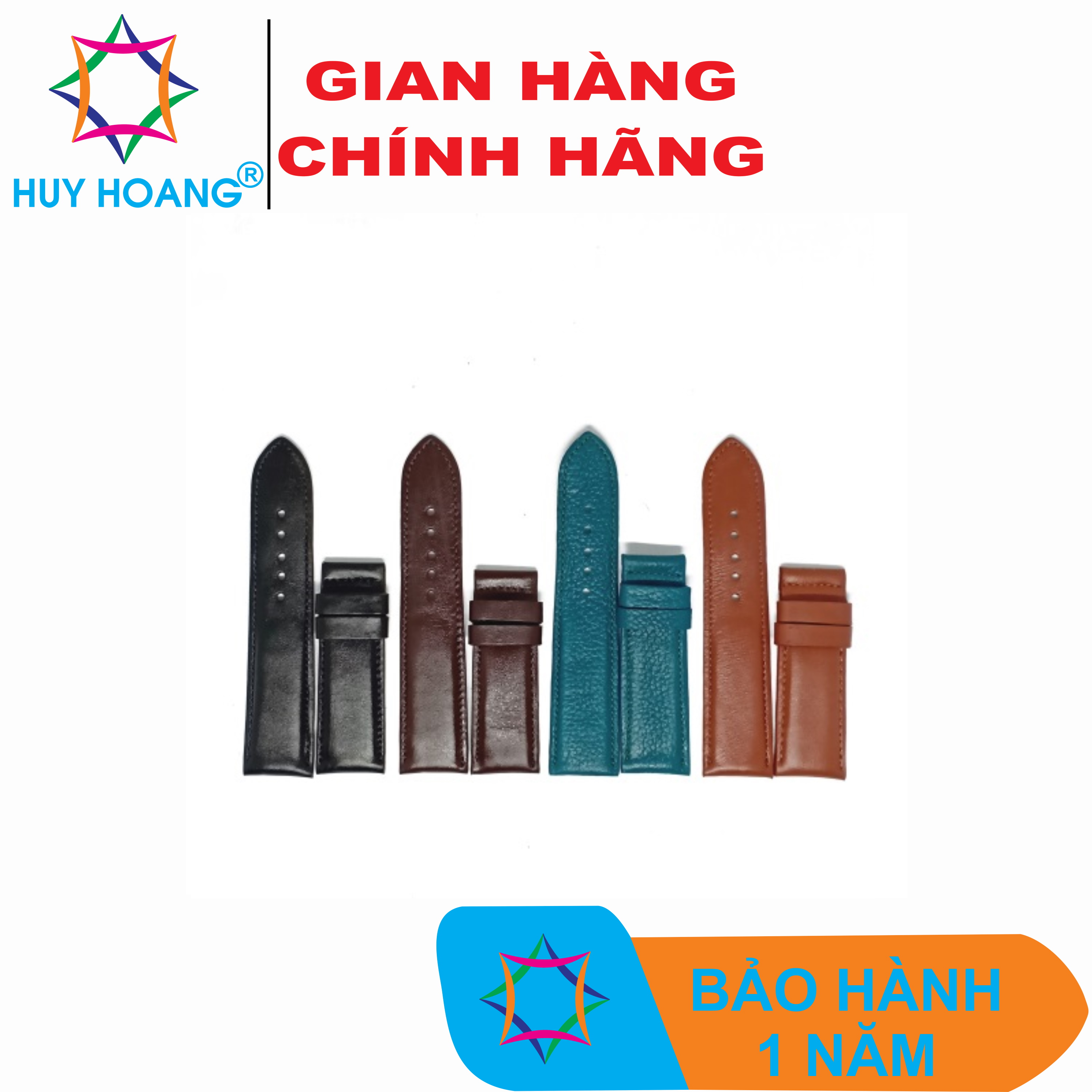 Dây đồng hồ Huy Hoàng da bò size 12, 14 màu đen, nâu đất, xanh lá, nâu đỏ HQ8101-02-03-04