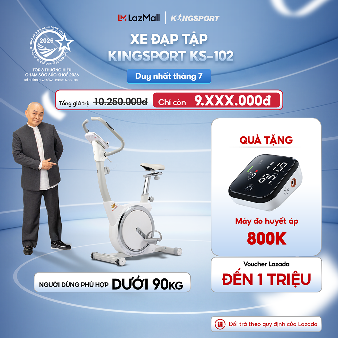 Miễn phí lắp đặt | Xe đạp tập KINGSPORT KS-102 thiết kế hiện đại, kháng lực đa cấp độ, tích hợp đồng hồ đo lường chỉ số