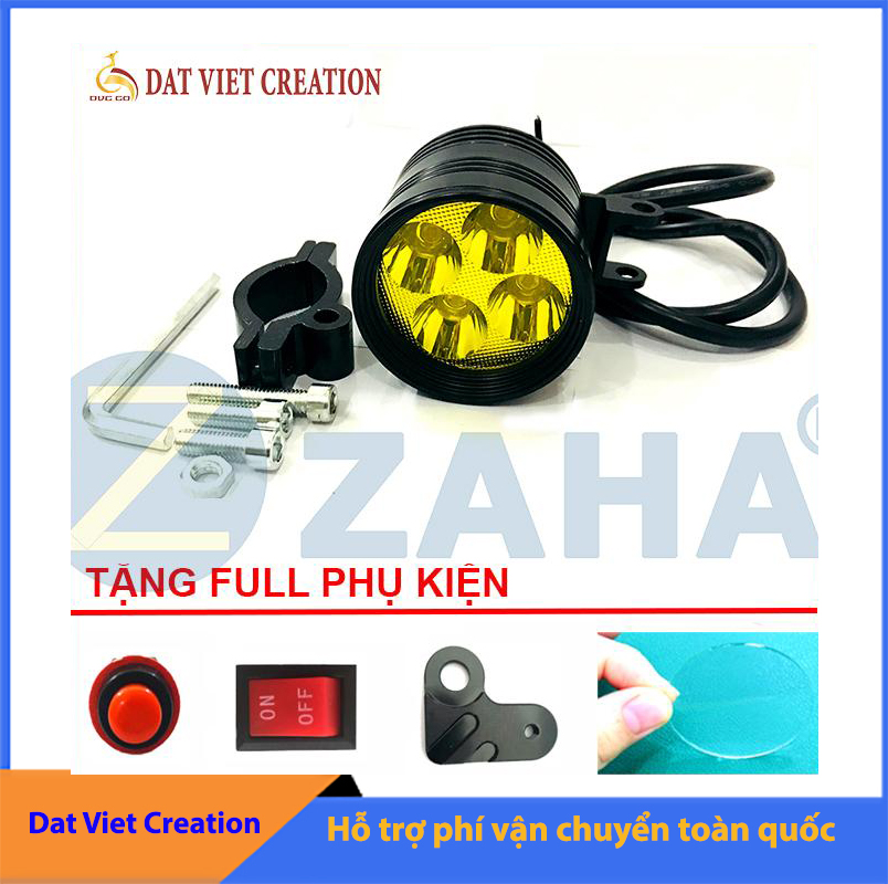 Đèn led trợ sáng xe máy L4 CYT ZAHA sáng vàng phá sương kèm full phụ kiện (Len trắng + PAT L + Công Tắc ON + Công Tắc Nhá Đèn Tròn)