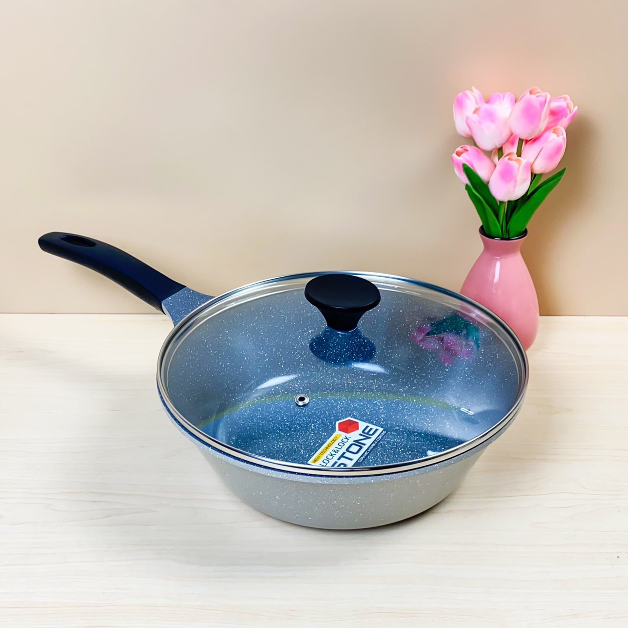 Chảo đá stone 7 lớp sâu lòng đáy phẳng lock&lock 28cm lca6285d