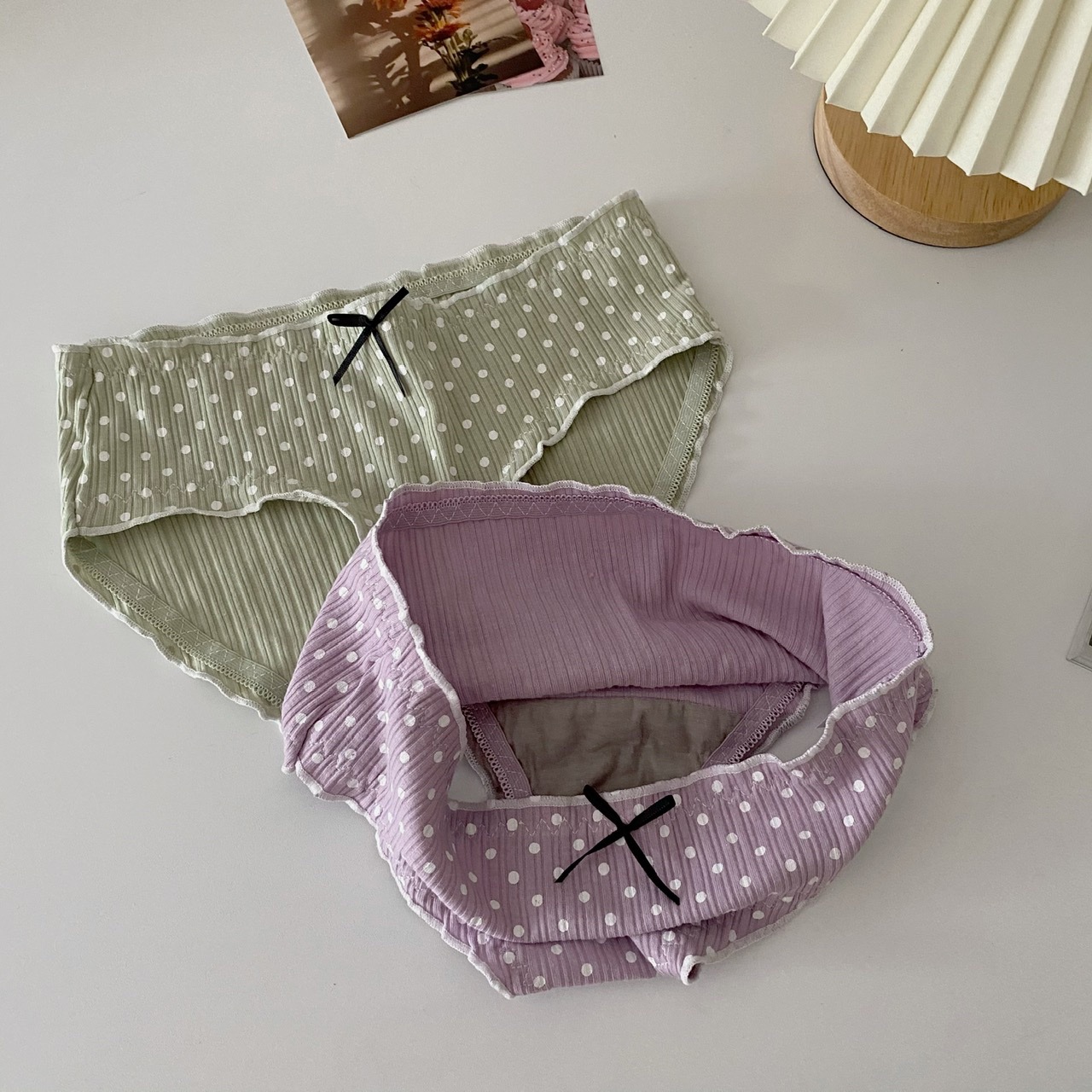 Quần lót nữ cotton chấm bi phối nơ ^^