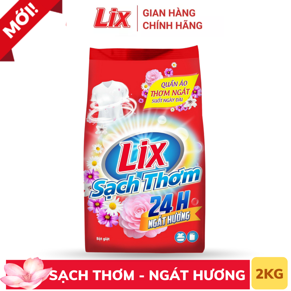 Bột giặt Lix sạch thơm suốt ngày dài 2kg ES201, khử mùi hôi, ẩm mốc dùng cho giặt tay và giặt máy - Lixco Việt Nam