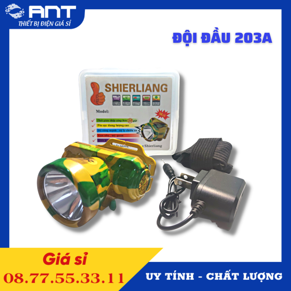 Đèn pin đội đầu có Ánh sáng vàng D-203, đèn đội đầu, đèn pin đeo đầu, đèn đeo trán, đèn đi đêm, đèn soi bắt ếch, tặng kèm sạc 19K