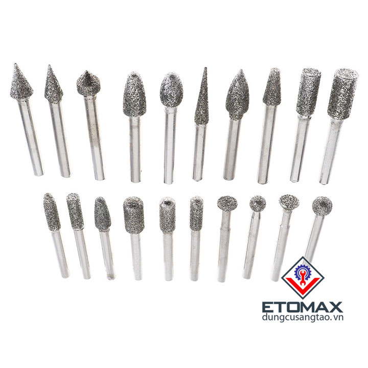 Bộ 20 mũi khắc mài hợp kim trục 6mm