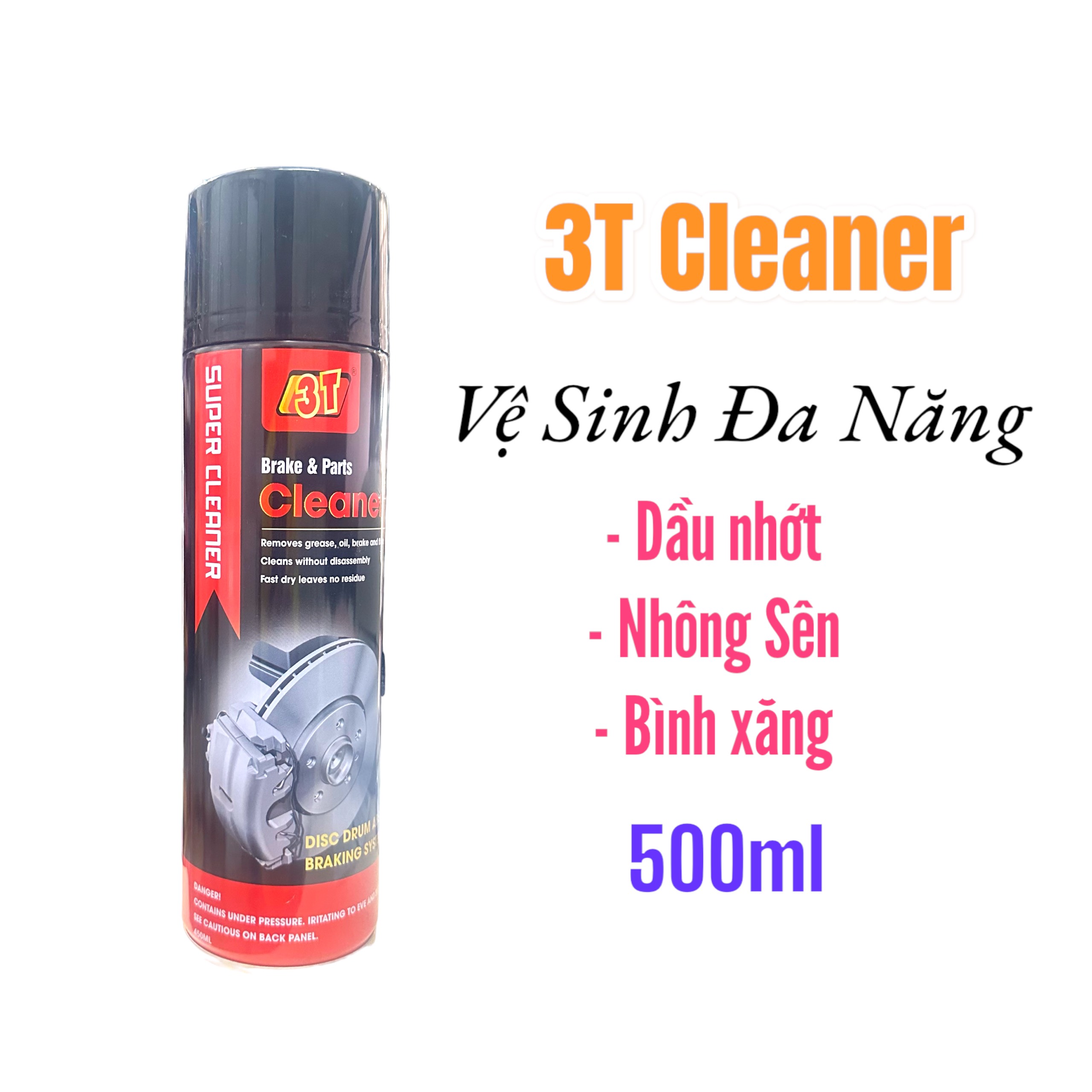 Chai Xịt 3T Cleaner 500ml Đa Năng Làm Sạch Dầu Nhớt Bẩn Vệ Sinh Nhông Sên Dĩa Phanh Xe Máy Ô Tô Chất Lượng Hàn Quốc