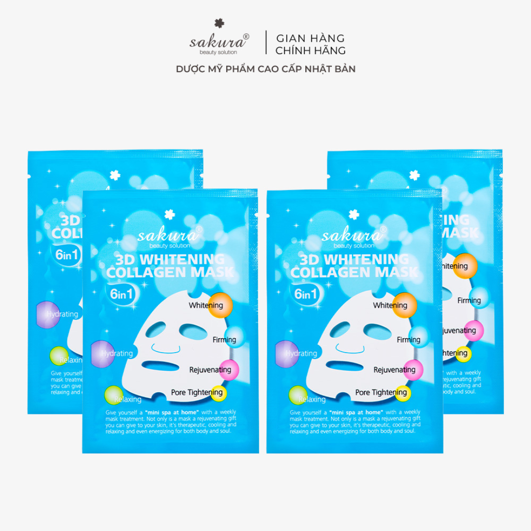 Bộ 4 Mặt nạ trắng da Sakura 3D Whitening Collagen Mask 1 miếng 25ml