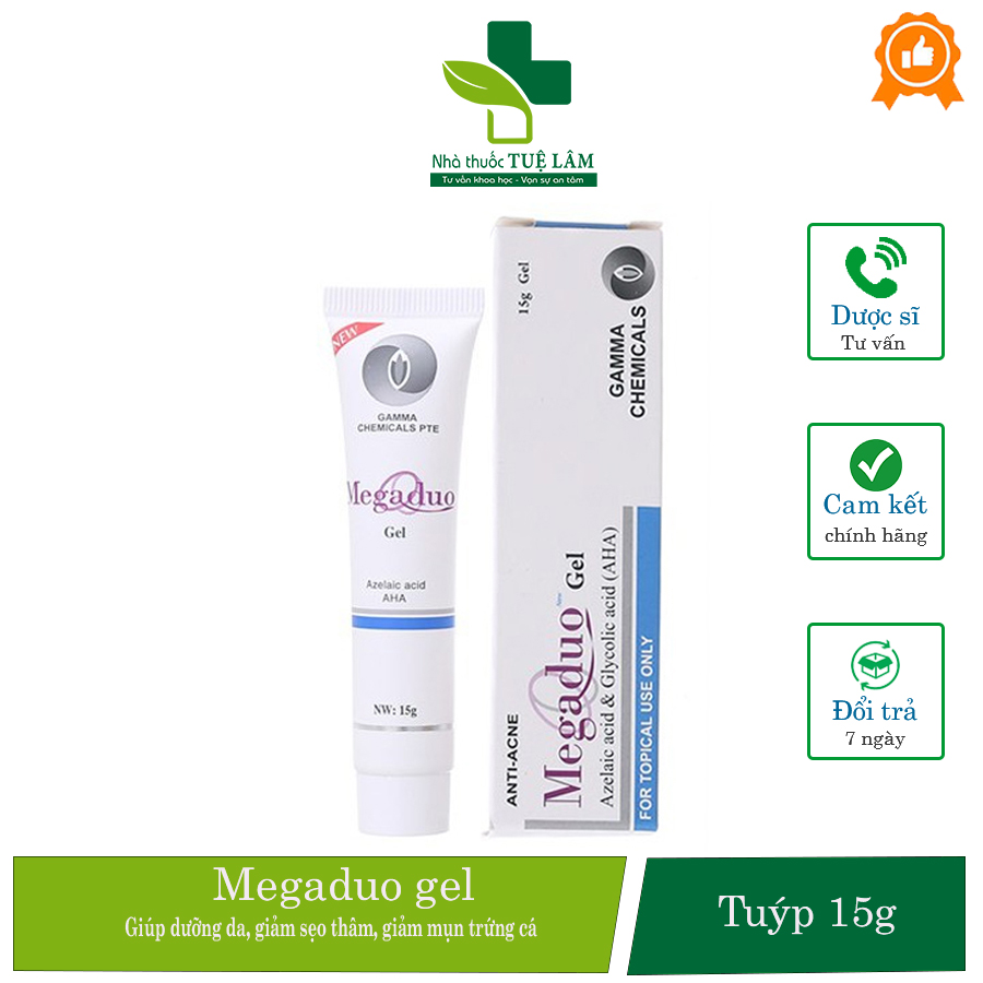 Gel bôi mụn Megaduo tuýp 15g giúp giảm mụn trứng cá, mụn ẩn, giảm sẹo thâm, mờ sẹo, dưỡng da