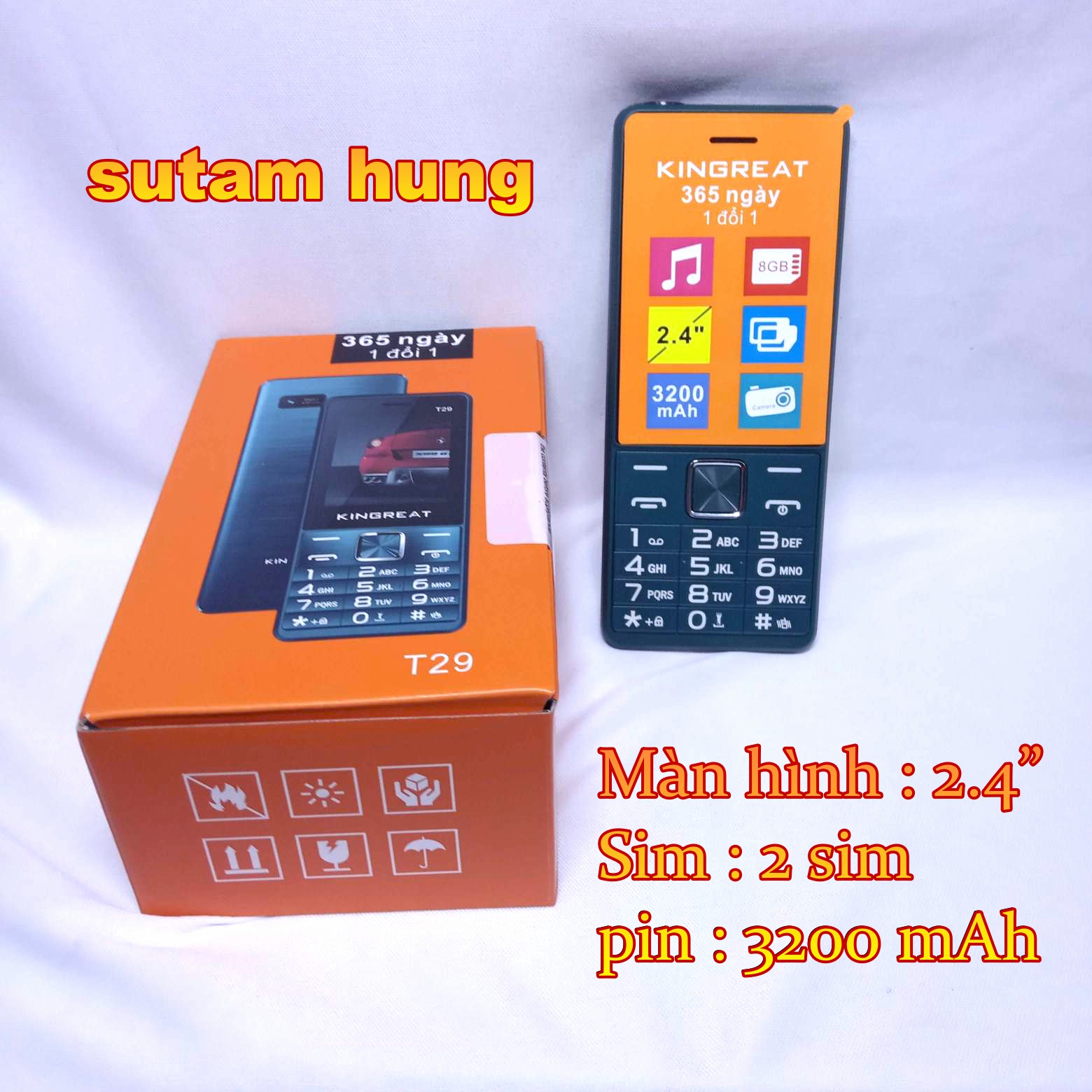 [HCM]Điện thoại Kingreat T29 ( GIA RE ) -FM loa ngoài- Màn hình 2.4”- 2 sim - pin 3200 mAh -Bàn phím lớn - Hàng chính hãng nguyên seal . sth