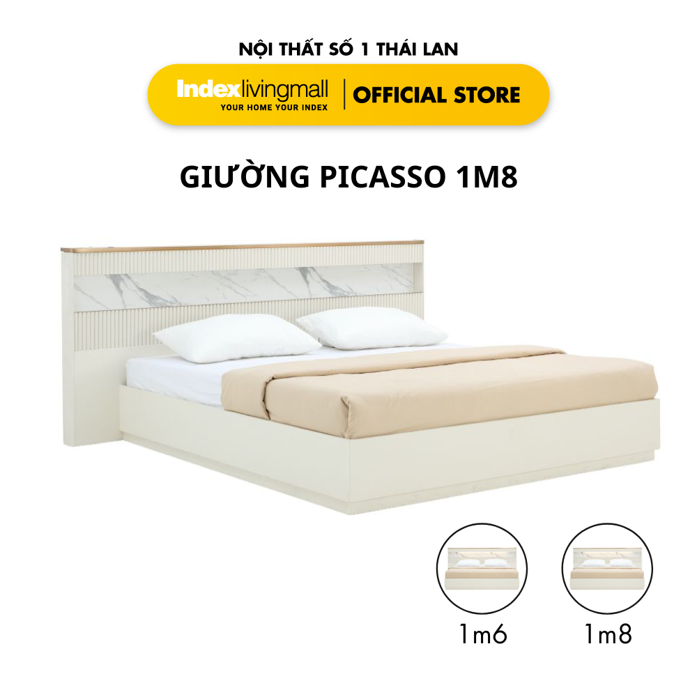 Giường Phòng Ngủ PICASSO Kích Thước 1m8, Đầu Giường Viền Nhôm Sang Trọng Kết Hợp Đá Cẩm Thạch, Phong Cách Ý Sang Trọng Hiện Đại | Index Living Mall | Nội Thất Nhập Khẩu Thái Lan - Phân Phối Độc Quyền Tại Việt Nam