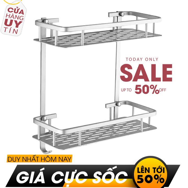 [ SALA XÃ HÀNG GIẢM 50% ] Kệ nhà tắm 2 tầng hơp kim nhôm cao cấp- Kệ để đồ nhà tắm đa năng - Kệ để đồ nhà tắm- Kệ để đồ nhà tắm 2 tầng có móc treo