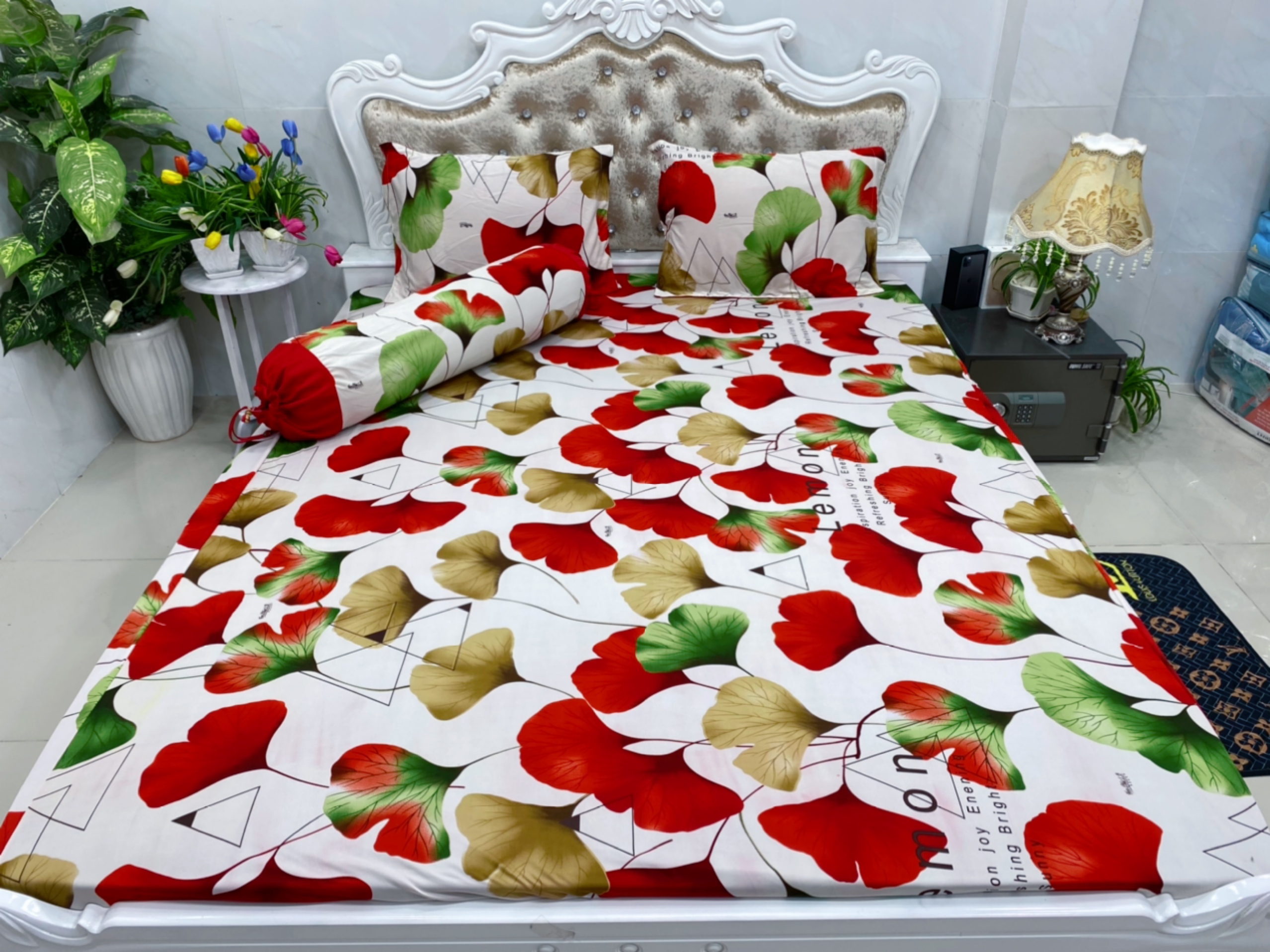 Bộ drap thun hàn quốc 4 món - mẫu lá phối
