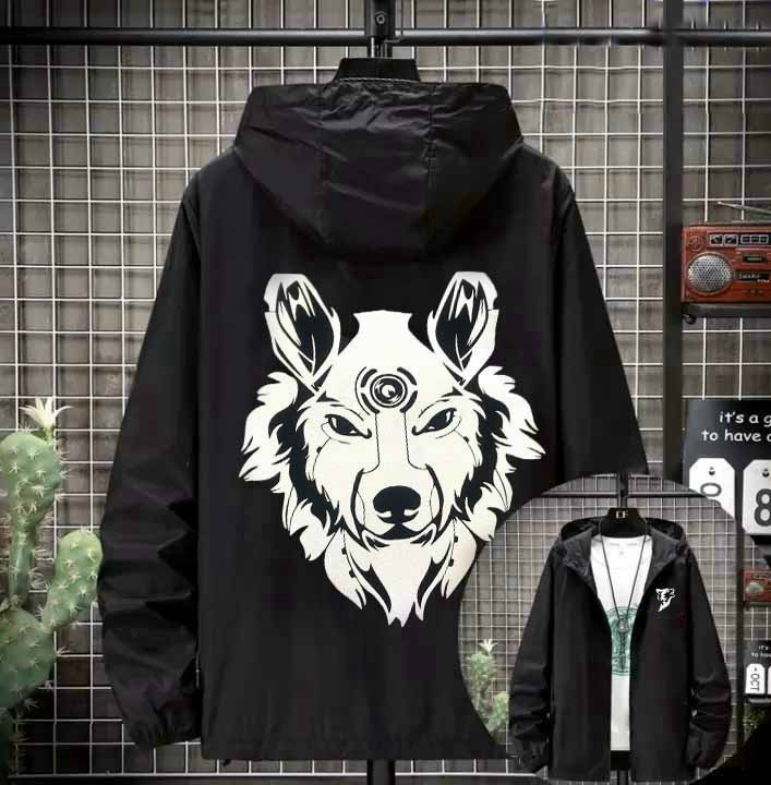 [HCM]Áo khoác dù 2 lớp  hình sói có phản quang túi có dây kéo . from nam nữ dưới 70kg